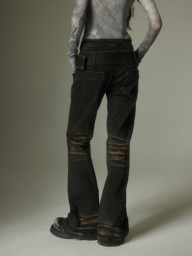 Wide-Belted Gradient Jeans With Subtle Micro-Flare