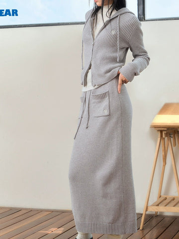 Relaxing Hooded Knitted Parka ï¼?Skirt ï¼?Pants