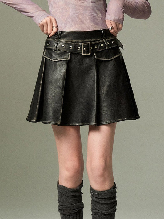 Vintage Pleated Leather Skirt