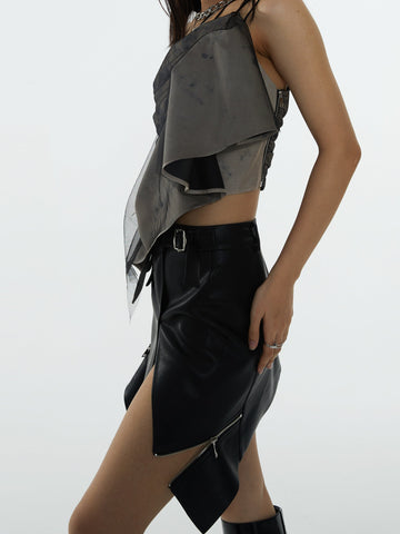 Asymmetric Camisole With Pleated Shoulder Strap