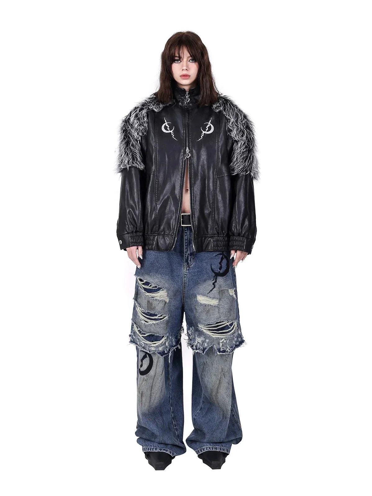 PINKSPINK Grunge Moon Layered Denim Jeans - Distressed Blue