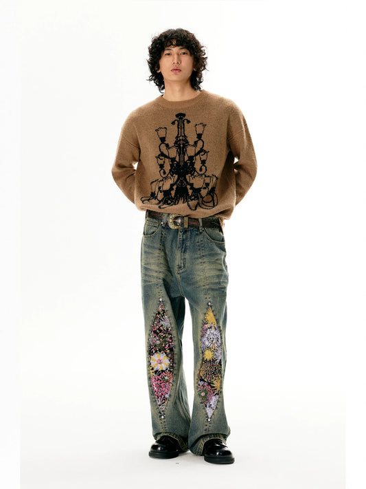 Vintage Firework Distressed Jeans With Relaxed Straight Fit