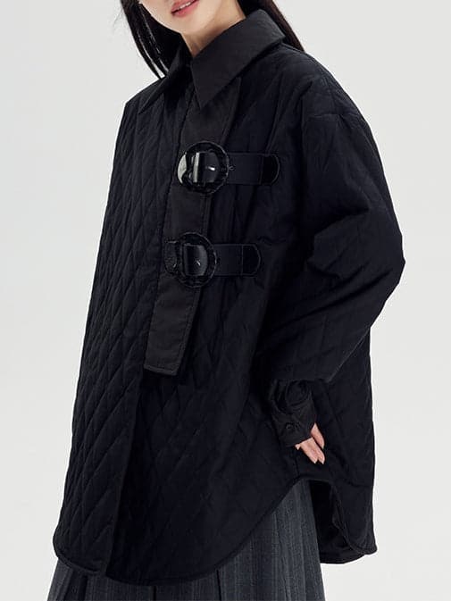 Rhombus Padded Leather Loop Jacket