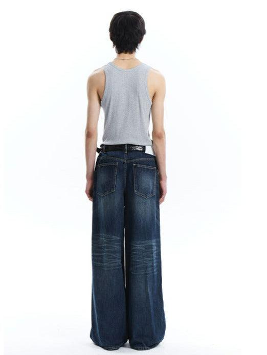 Wide Cut Whiskered Jeans