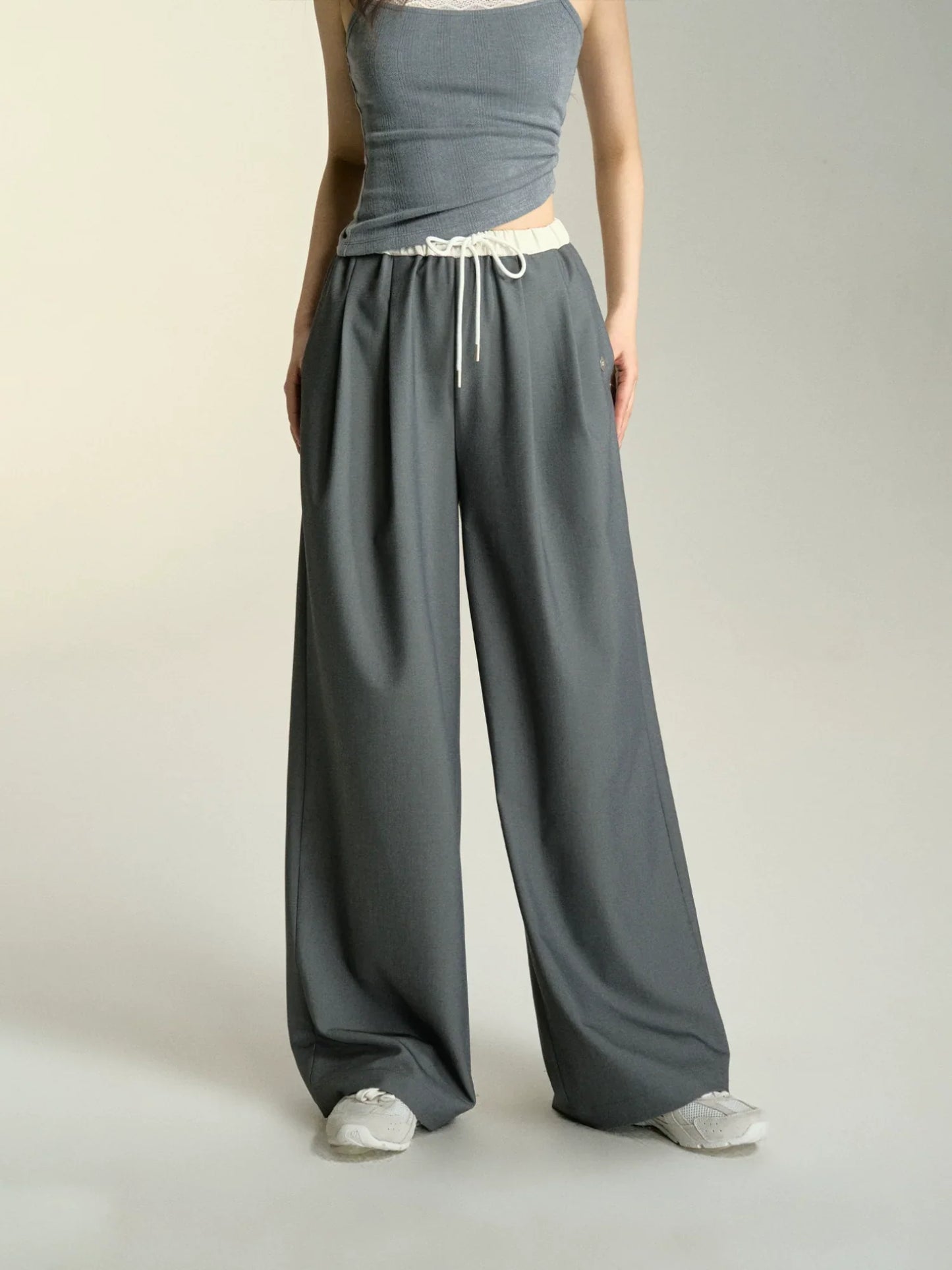 Relaxed Fit Drawstring Waist Wide Leg Pants