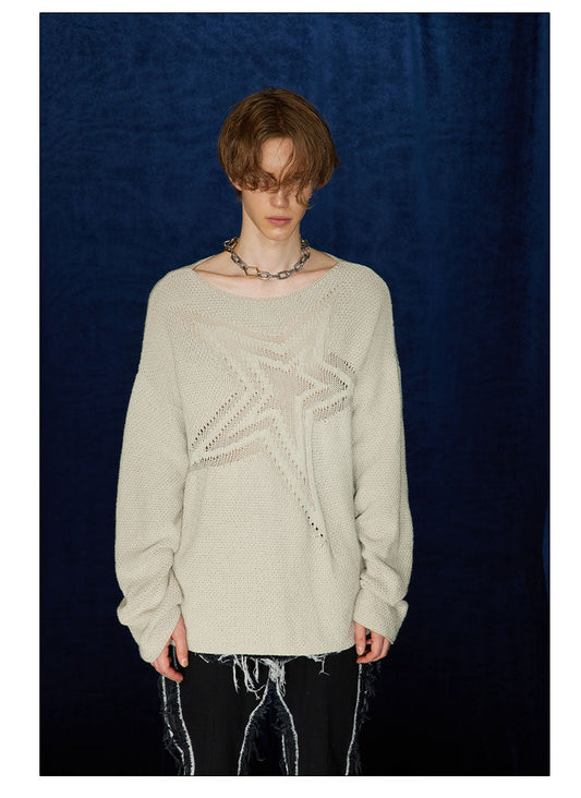 Distressed Cream Knit Oversized Sweater