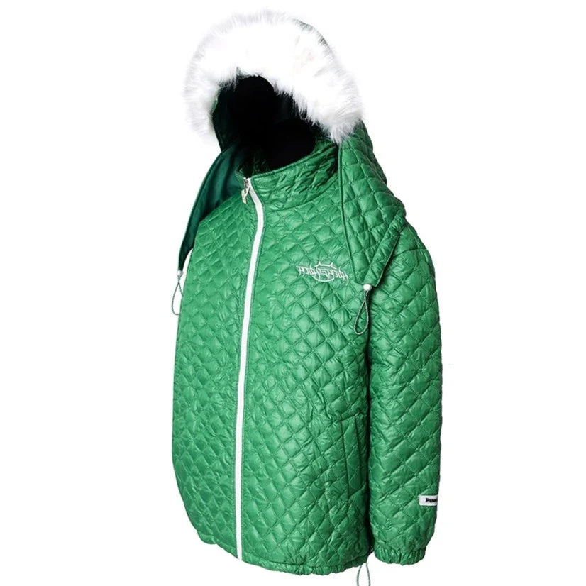 PINKSPINK Quilted Fur-Trimmed Puffer Jacket - Green and Black