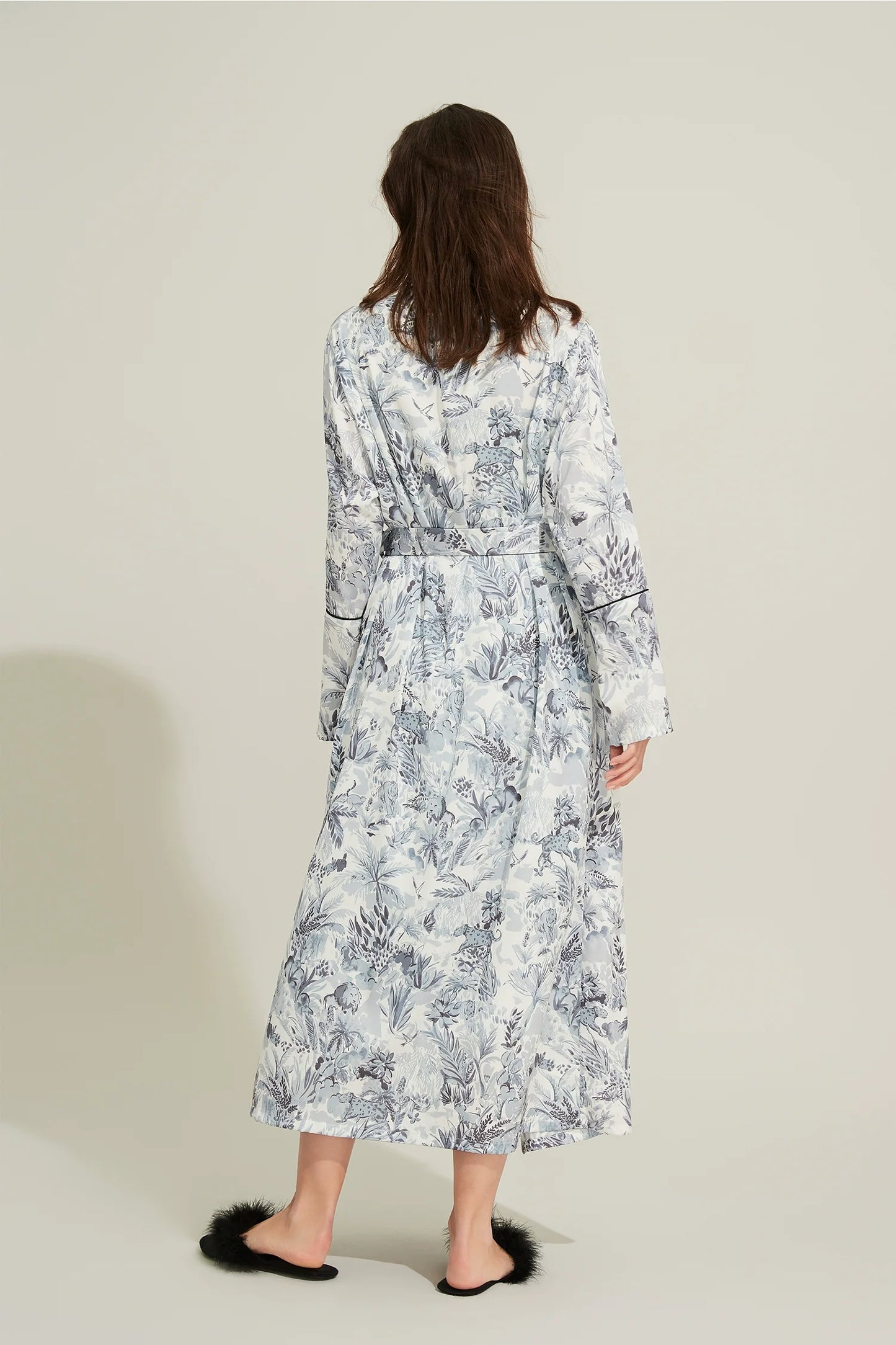 Silk Thin Long Robe With Tie Waist Sleepwear