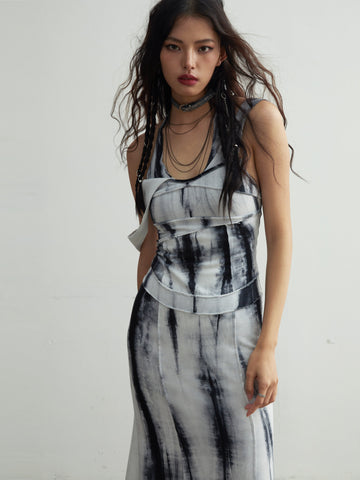 Elegant Tie-Dye Maxi Dress With Slim Straps