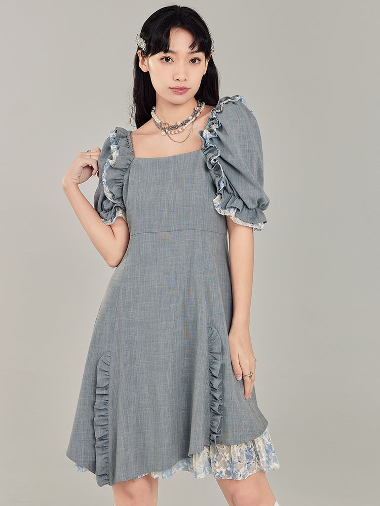 Puff Sleeve Square Neck Dress