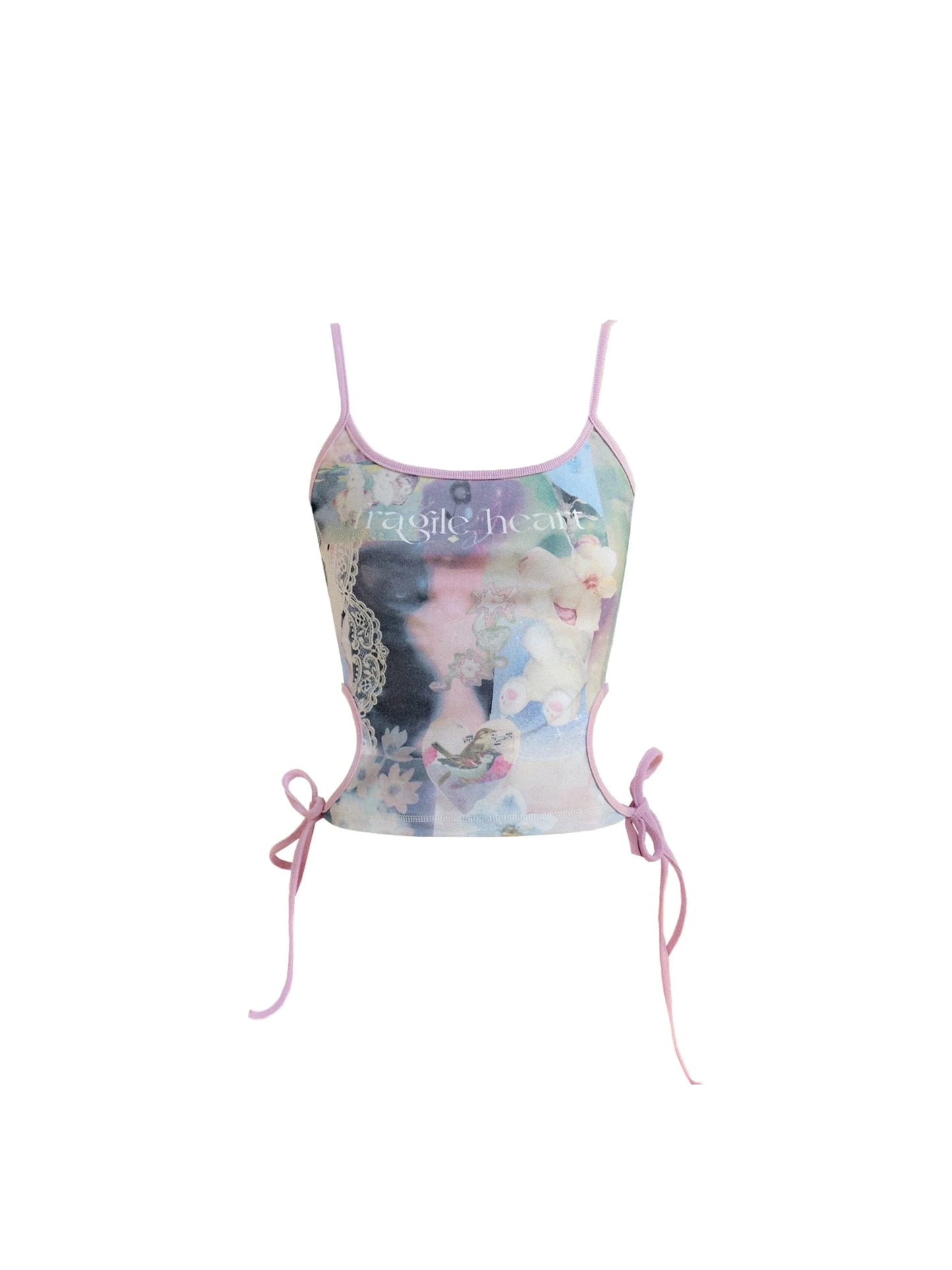 Watercolor Tie-Side Spaghetti Strap Crop Top