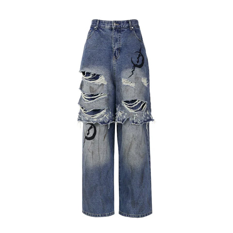 PINKSPINK Grunge Moon Layered Denim Jeans - Distressed Blue