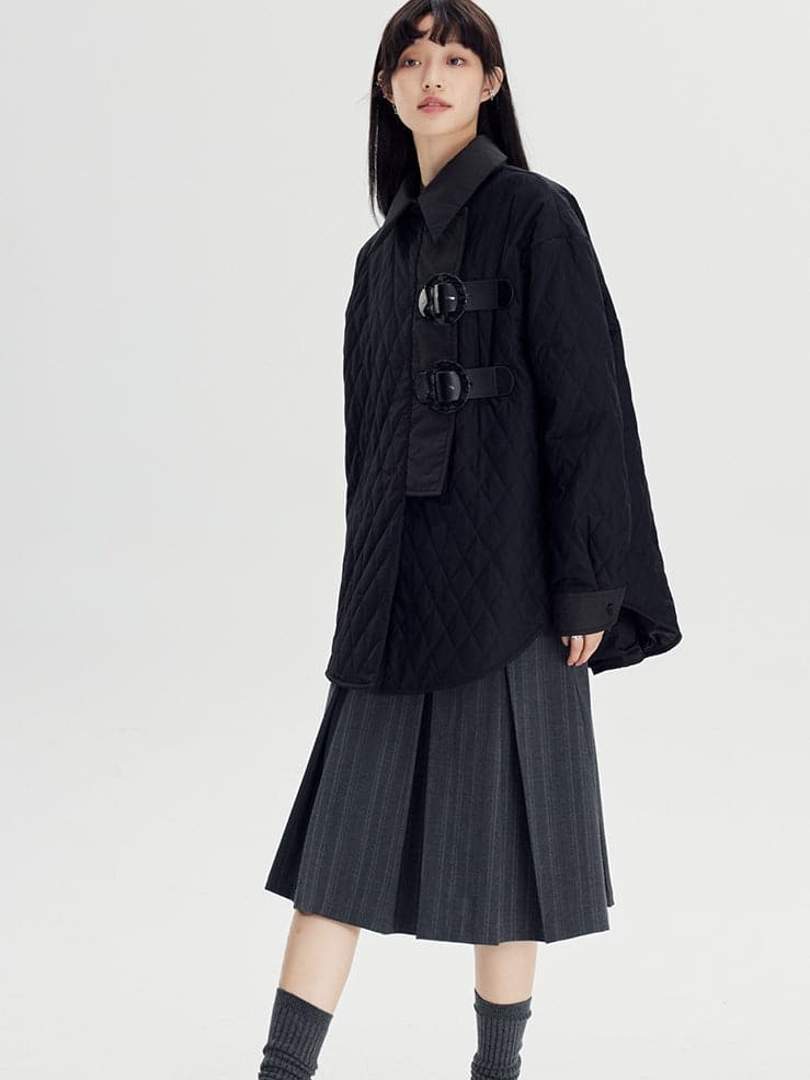 Rhombus Padded Leather Loop Jacket