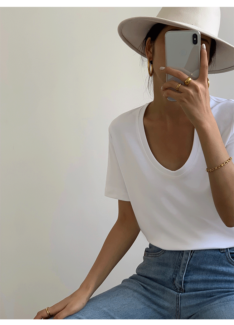 Summer Casual V-Neck White T-Shirt
