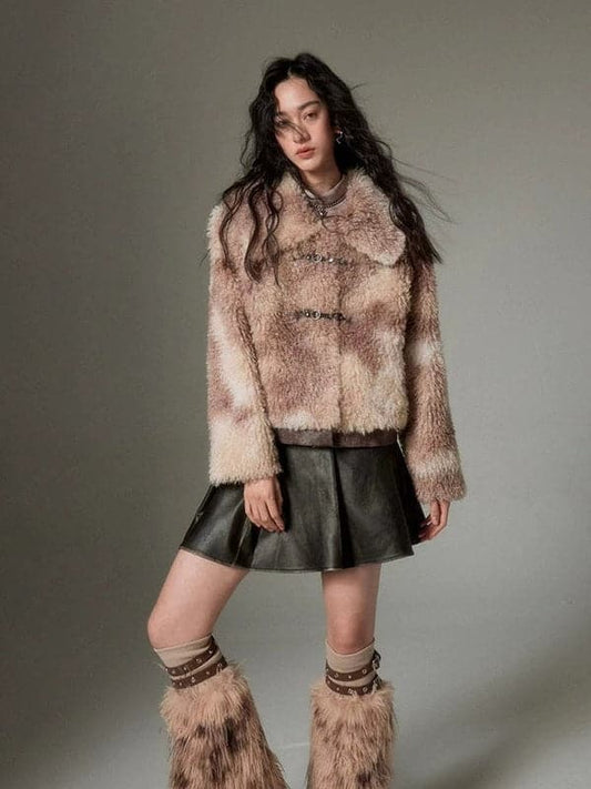 Short Fur Jacket In Marble Color
