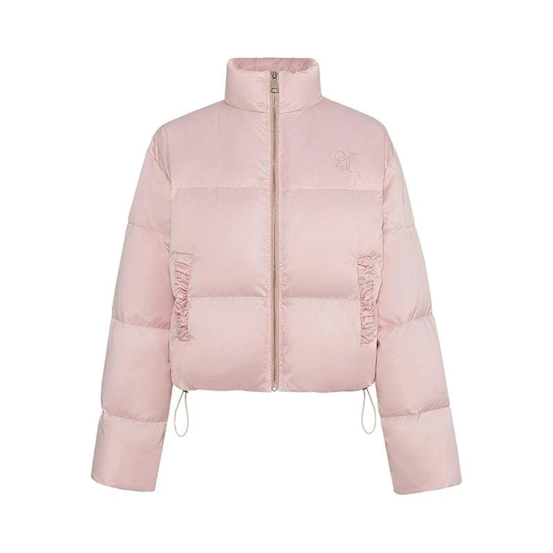 Strike A Pose Women'S Cropped Puffer Jacket - Pastel Quilted Down Coat With Zip Front And Ruched Pockets