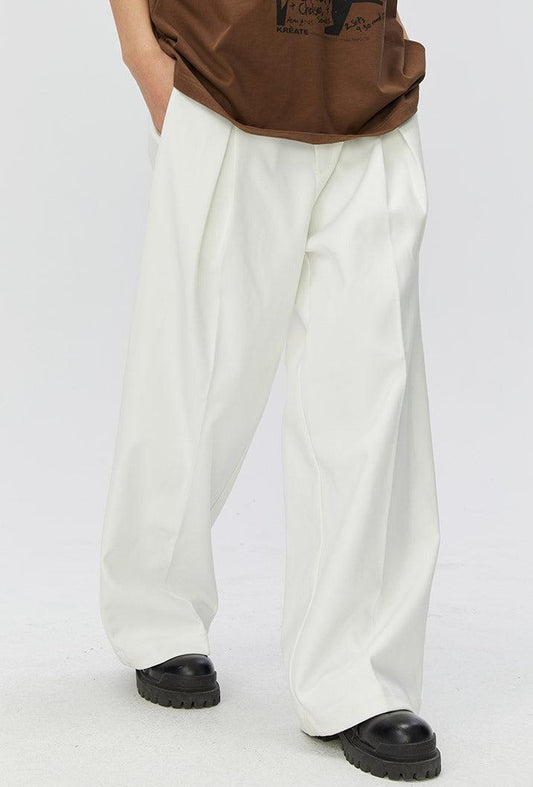 Solid Color Pleated Trousers