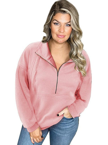 Women's Casual Zipper Pullover Sweatshirt with Long Sleeves