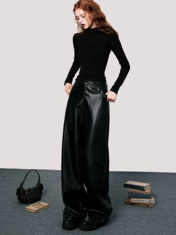 Elevated Wide Leg Leather Trousers