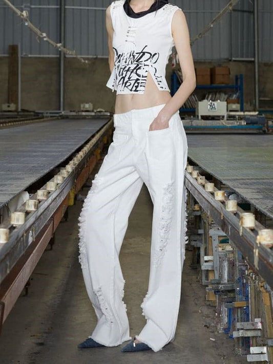 Ripped Denim Loose Fit Jeans