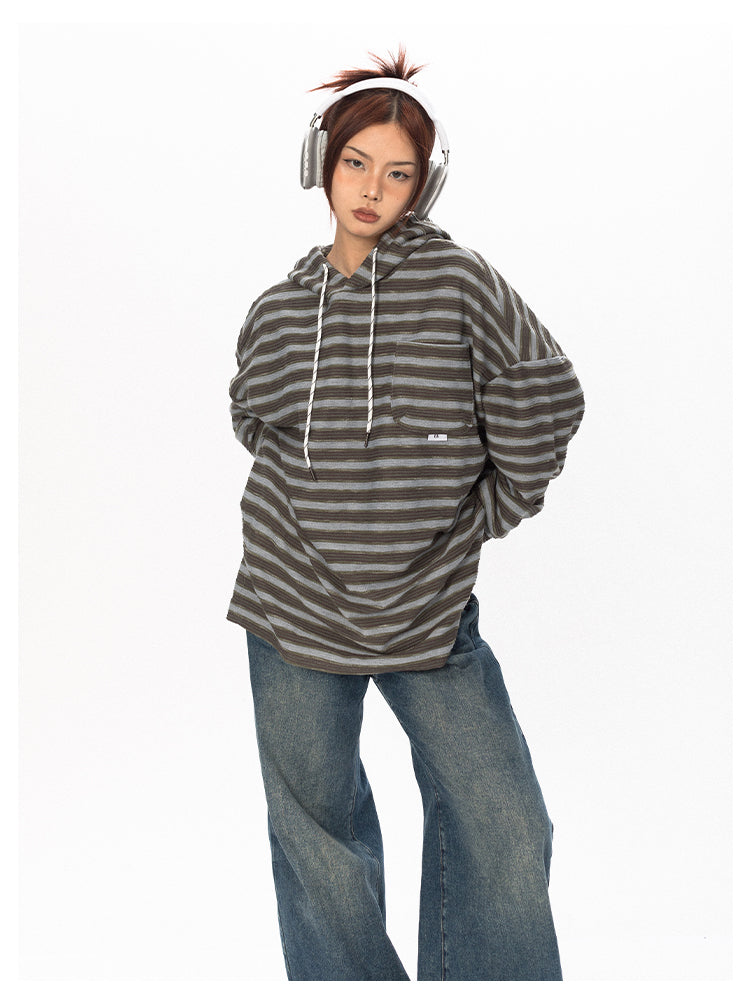 Striped Contrast Color Hooded T-Shirt