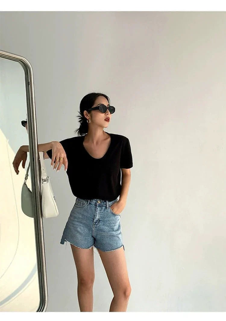 Summer Casual V-Neck White T-Shirt