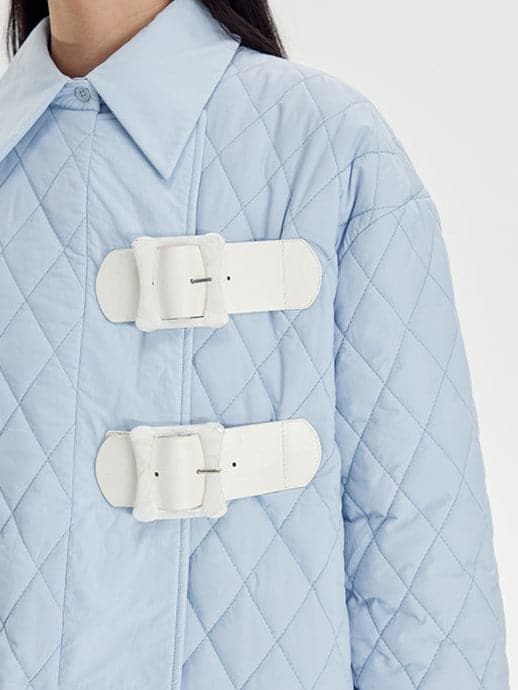 Rhombus Padded Leather Loop Jacket