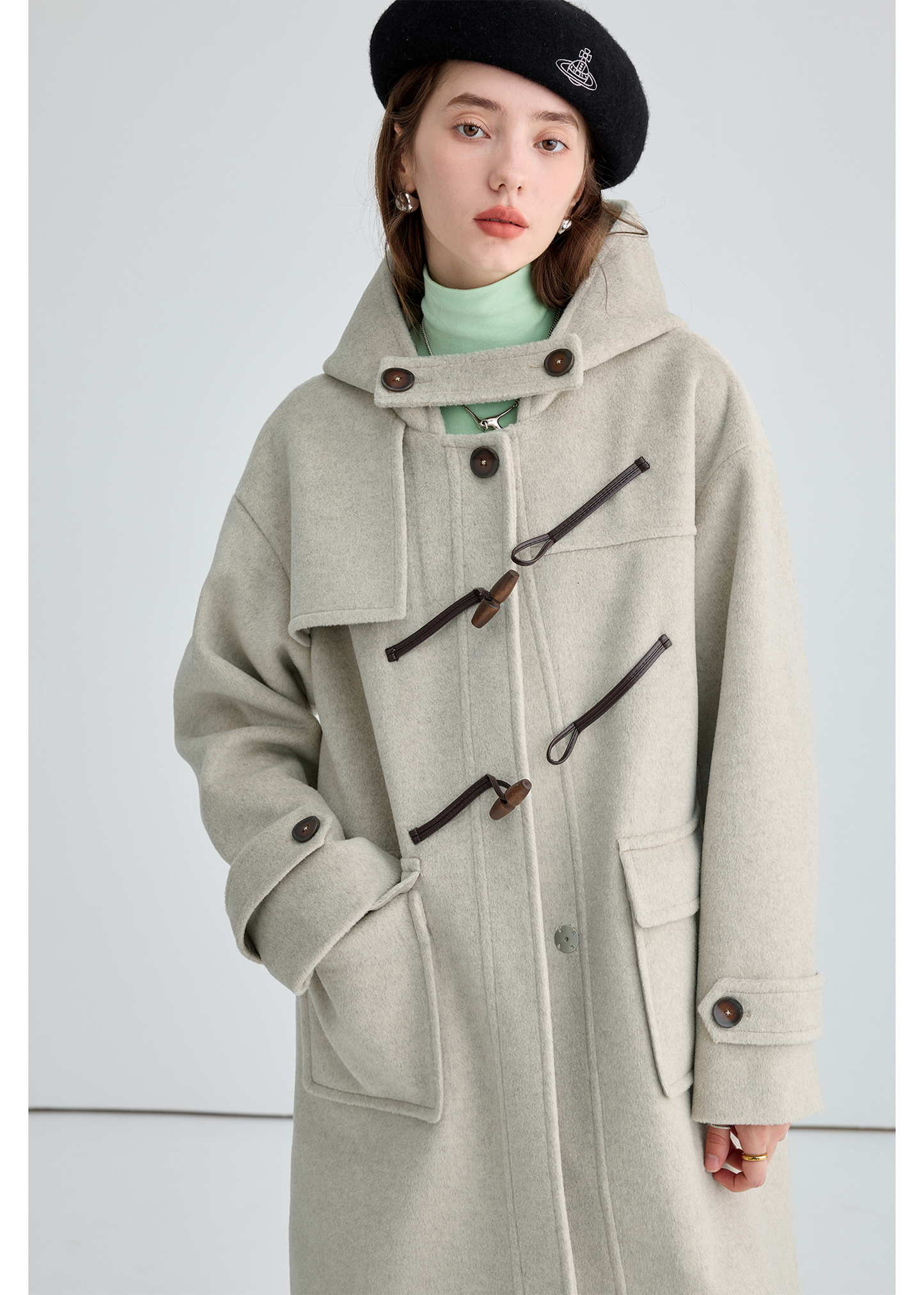 Winter Thick Woolen Coat With Horn Buttons