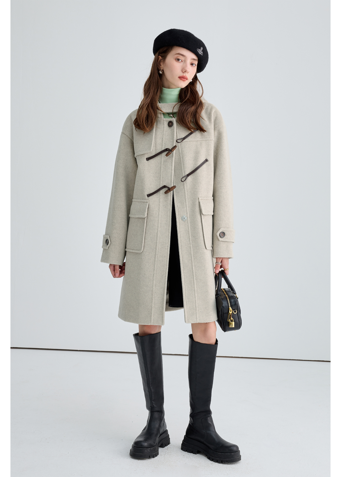 Winter Thick Woolen Coat With Horn Buttons