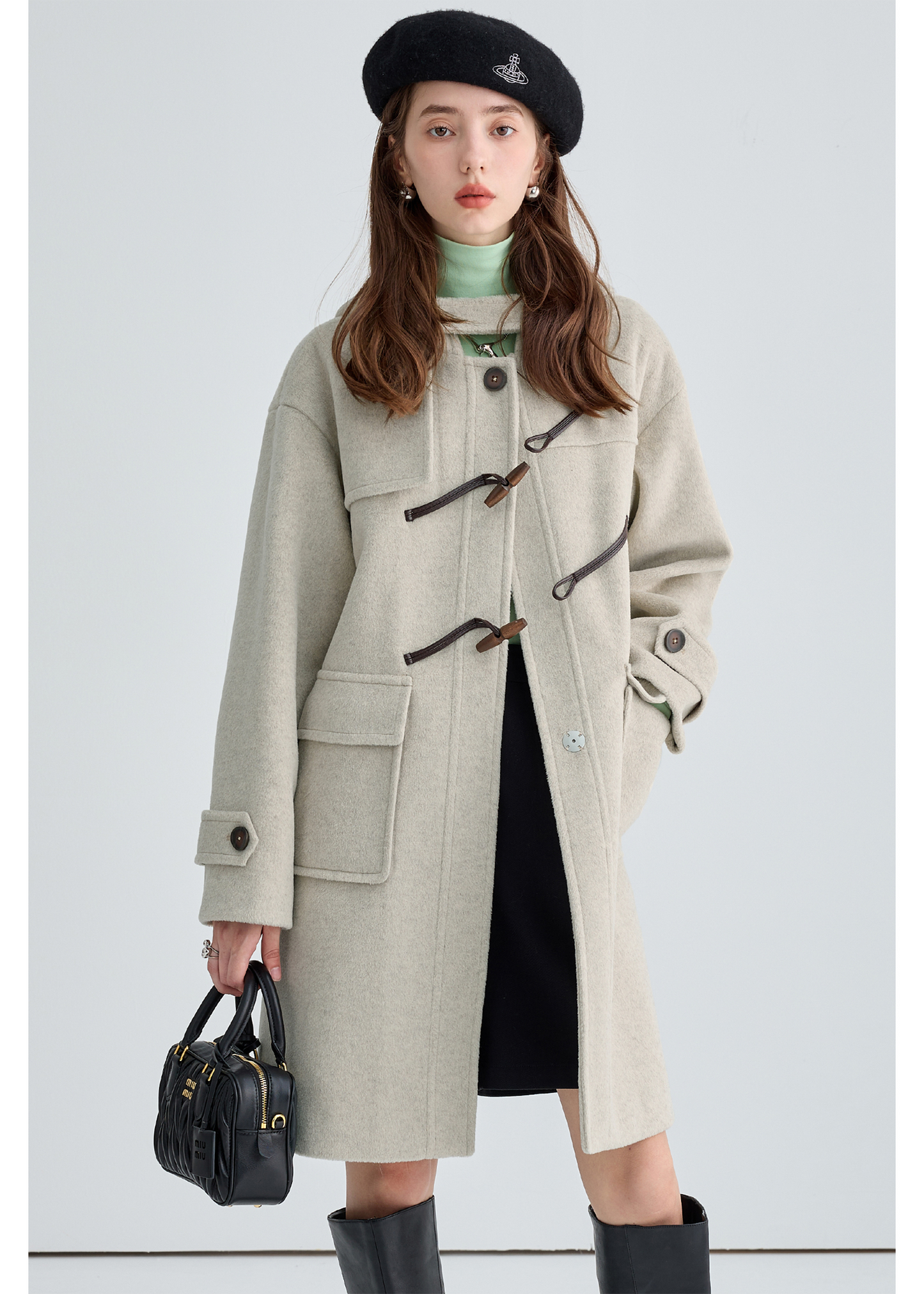 Winter Thick Woolen Coat With Horn Buttons