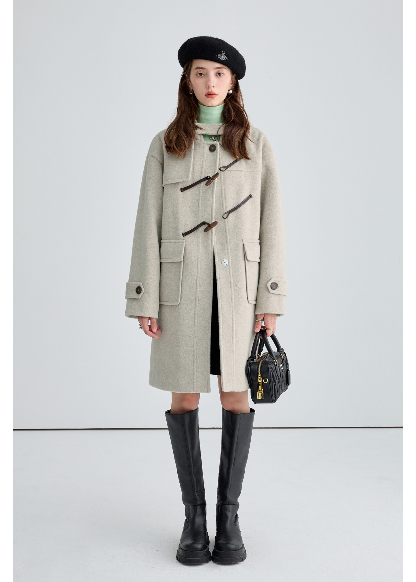 Winter Thick Woolen Coat With Horn Buttons