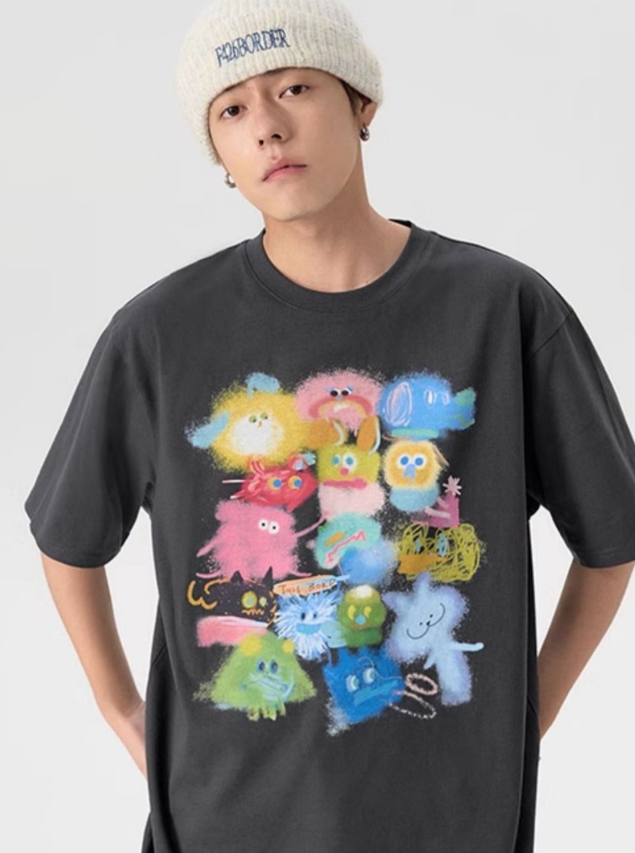 T-Shirt With Gradient Cartoon Print