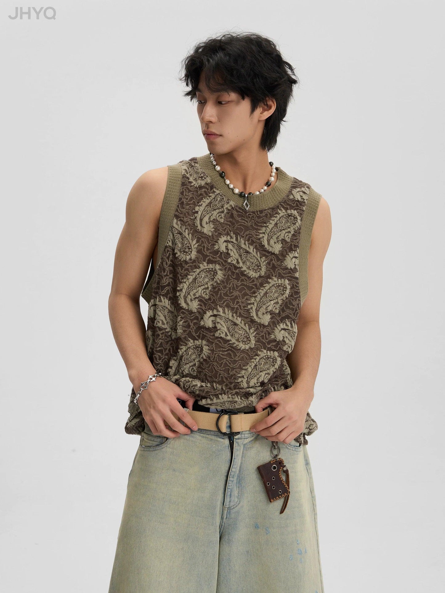 Tank Top Tee With Paisley Embroidery