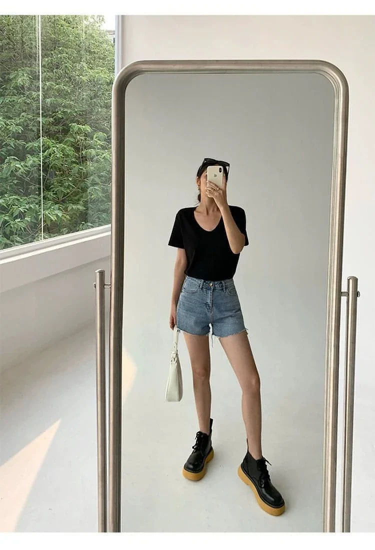 Summer Casual V-Neck White T-Shirt