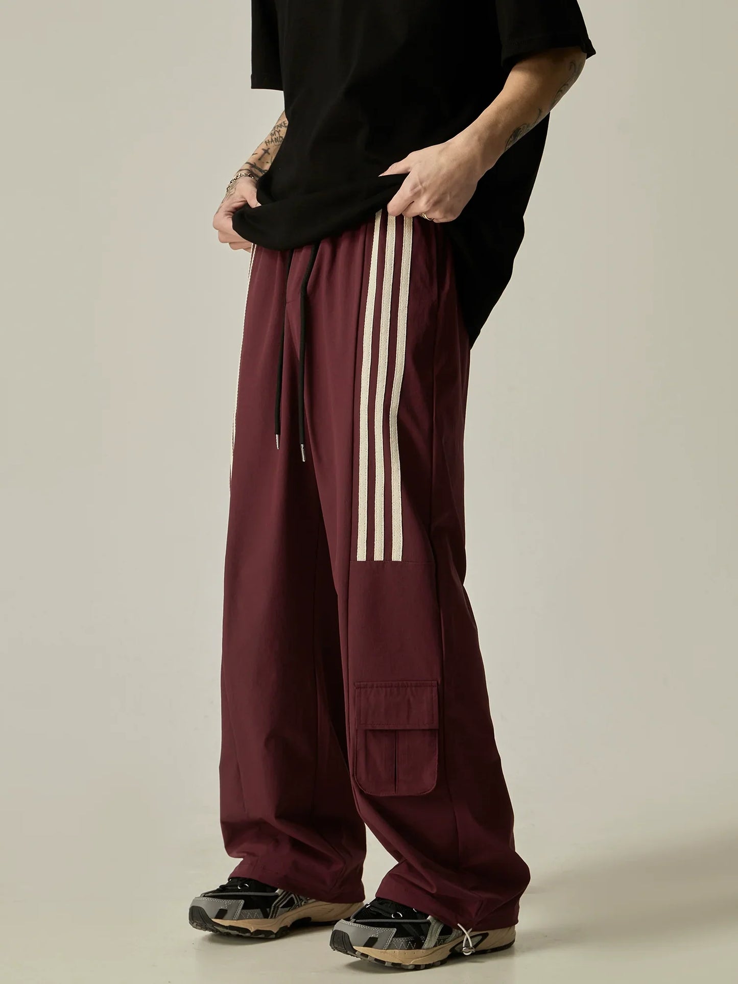 Wide-Leg Triple Stripe Cargo Track Pants