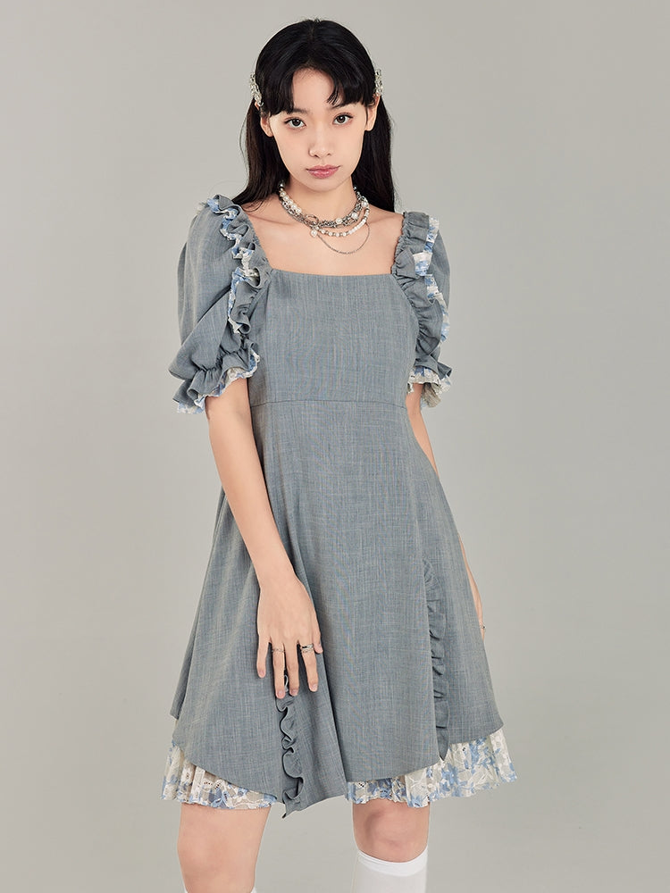 Puff Sleeve Square Neck Dress