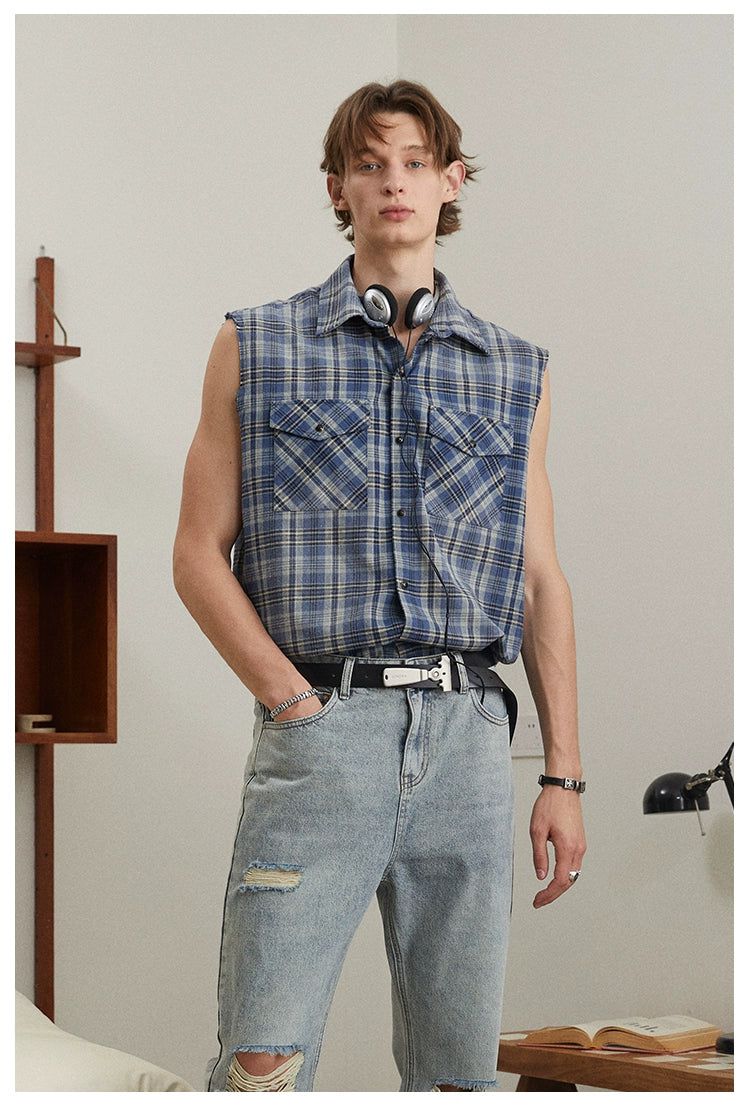 Plaid Vest With Faded Spots