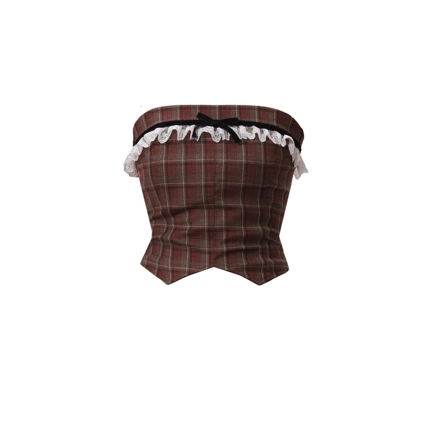 Vintage Plaid Pleated Mini Skirt with Lace Trim