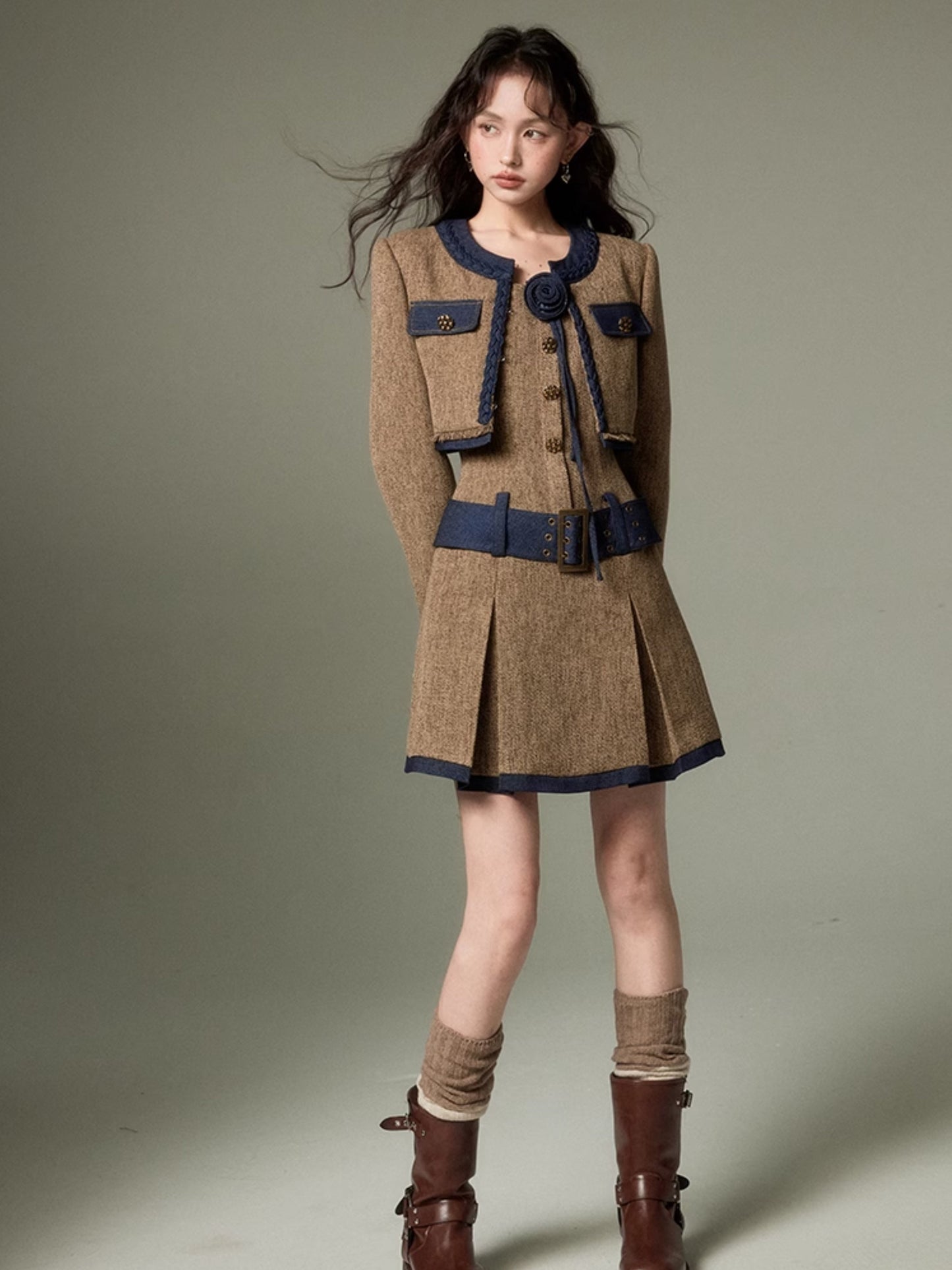 Tweed Short Jacket & Slip Skirt Combo