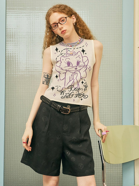 Embossed Loose Wide-Leg Short Pants