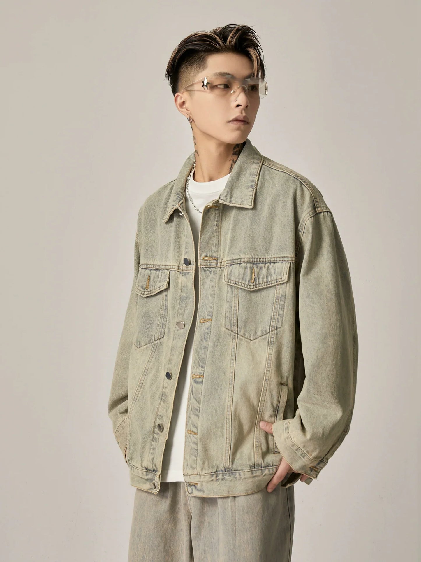 Sage Horizon Oversized Denim Trucker Jacket