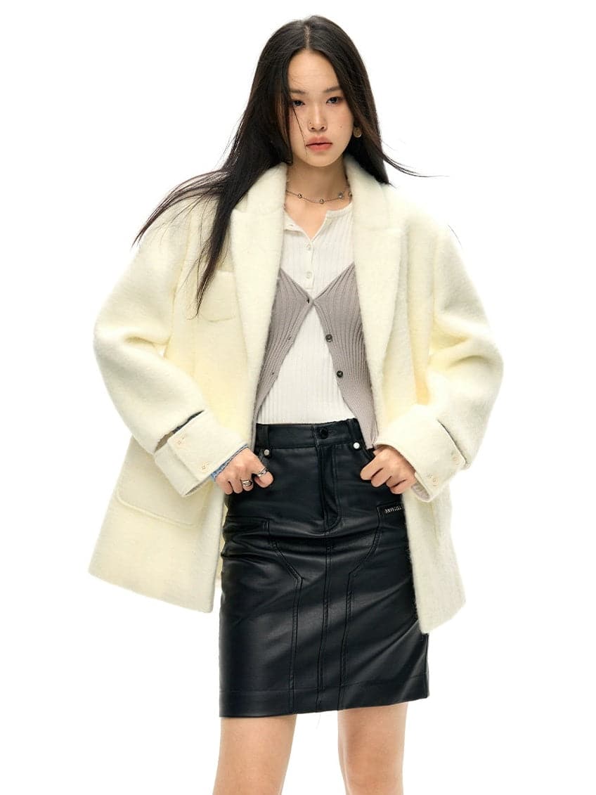 Slit Cuffs Wool Blend Oversize Jacket Coat