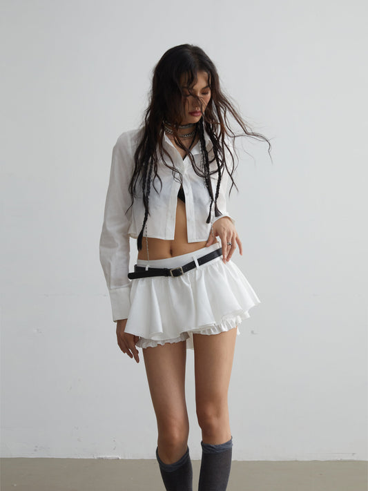 Ruffled Mini Skirt With Belt Embellishment