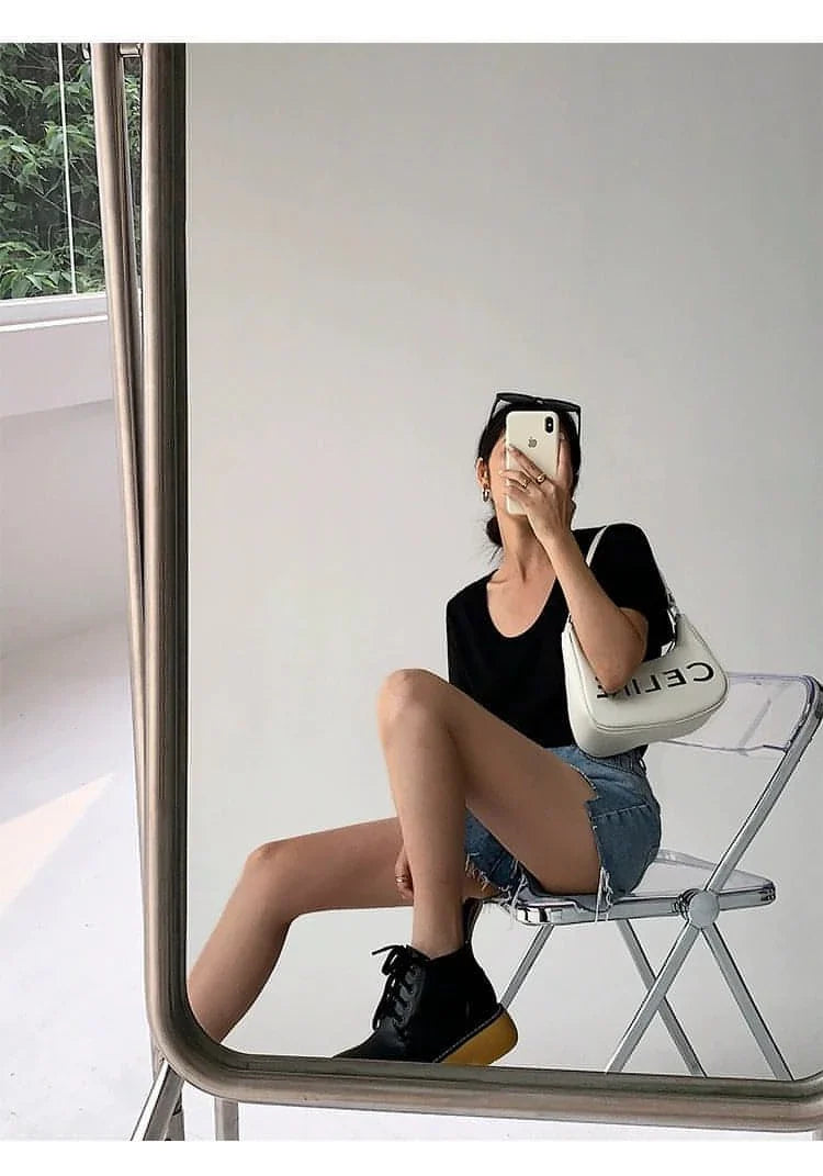 Summer Casual V-Neck White T-Shirt