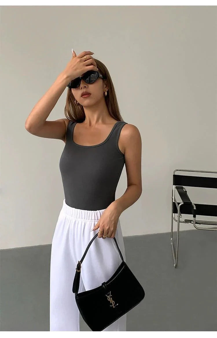 Summer Collection - Black Knitted Square Neck Camisole Top