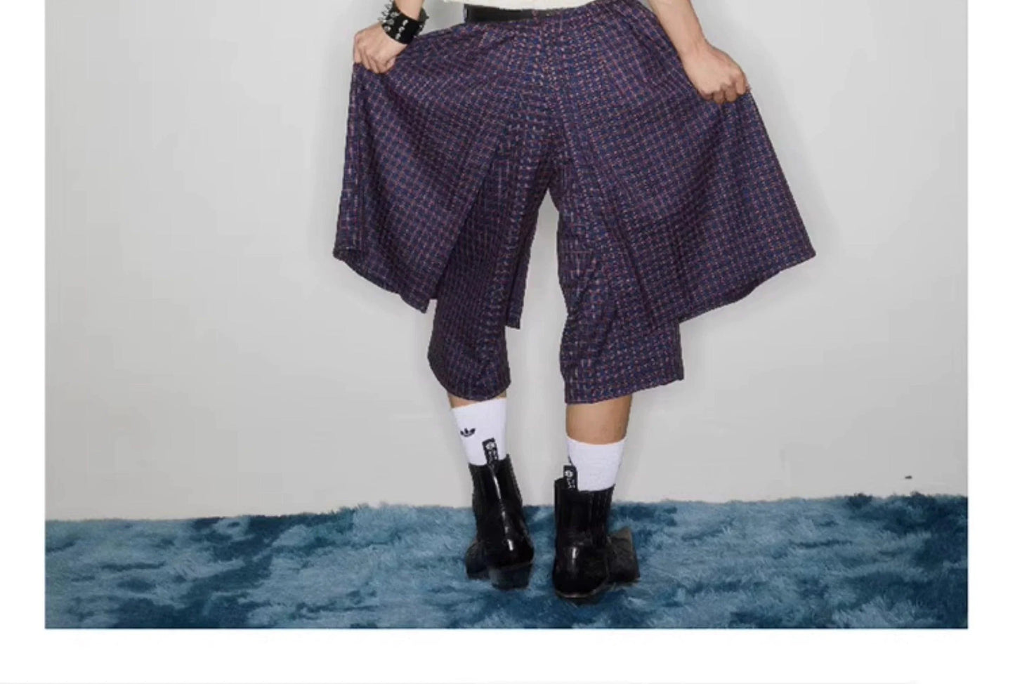 Plaid Buckle-Front Layered Unisex Skort