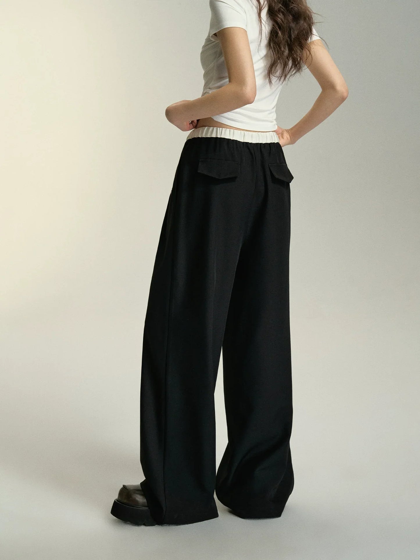 Relaxed Fit Drawstring Waist Wide Leg Pants