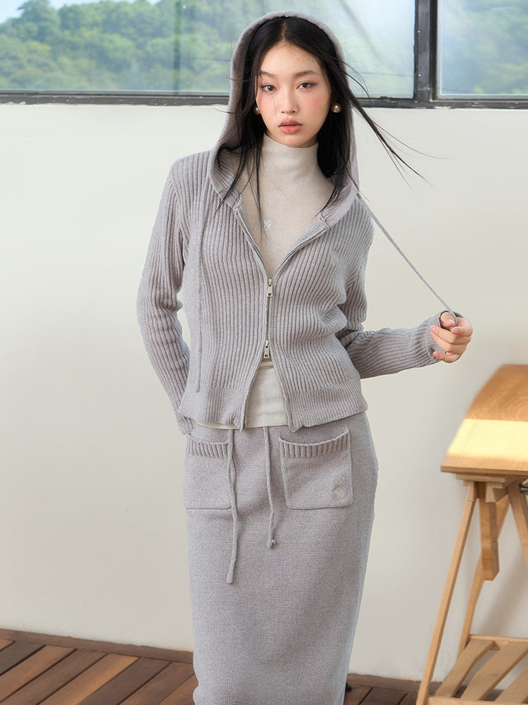 Relaxing Hooded Knitted Parka ï¼?Skirt ï¼?Pants