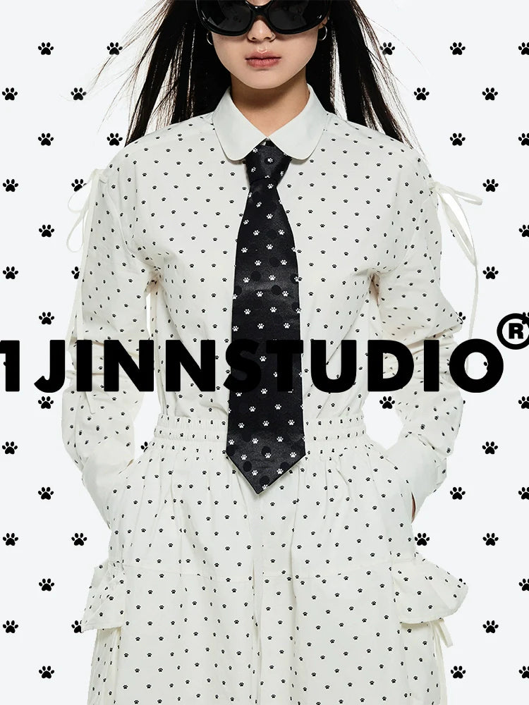 Retro Cat Paw Dot Shirt & Skirt Set