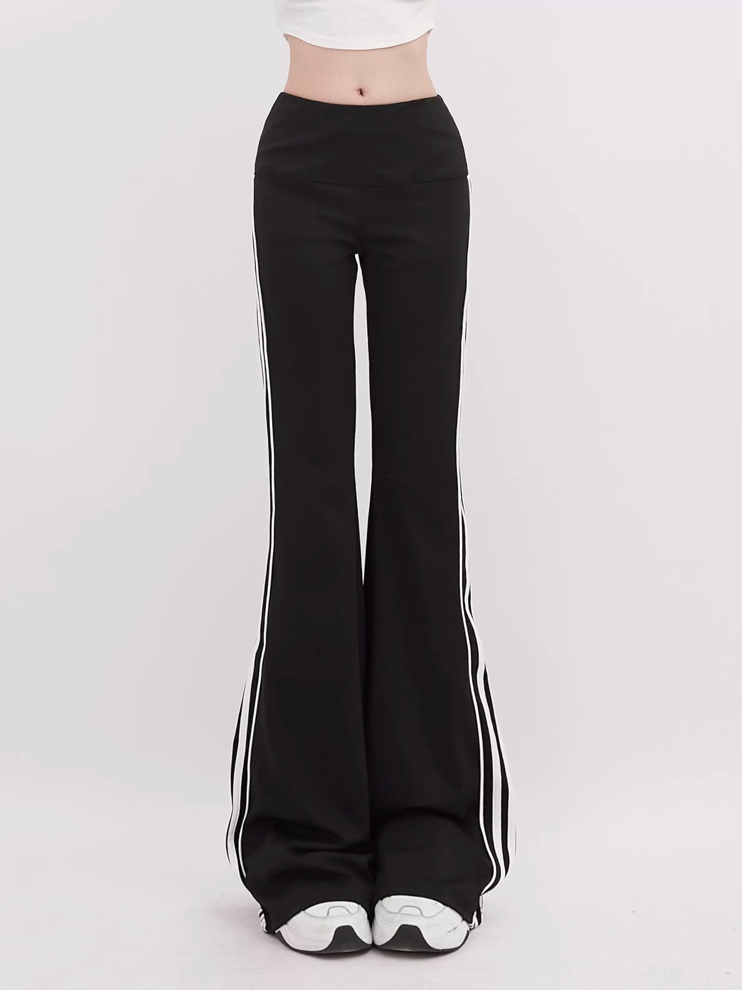 Side Stripe Design Slim Micro Flare Pants